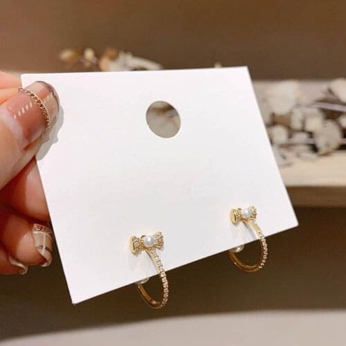 Elegant Imitation Pearl Bow Earrings For Women Fashion Rhinestones C Shape Ear Clips Girls Gift Party Travel Jewelry