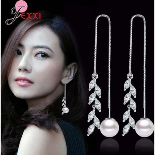 New Fashion 925 Sterling Silver Hanging Pearl Cubic Zirconia Long Tassel Drop Earring For Women Fine Jewelry Brincos Bijoux
