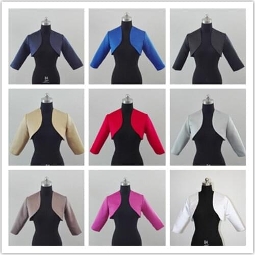 Shawl Bolero Wedding Jacket Bridal Shrug Wraps 3/4 Sleeve Satin Custom Size
