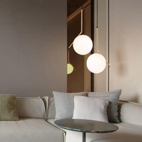 Nordic LED Metal Pendant Lights Wrought Iron Glass Round Ball Brass Rod Lighting Club Bedroom Bar Hall Fixtures Hanging Lamp