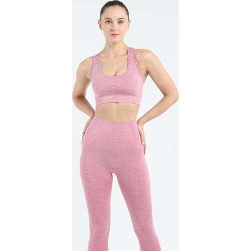 2 Pcs Sports Suits Vital Seamless Yoga Set Women Fitness Clothing Sportswear Woman Gym Leggings Tights Padded Push-up Sports Bra
