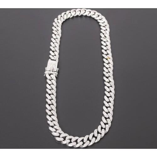 Iced Out Paved Rhinestones 13MM 1Set Gold Color Full Miami Curb Cuban Chain CZ Bling Rapper Necklaces For Men Hip Hop Jewelry