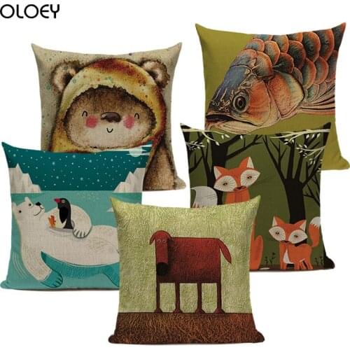 High Quality Animal Linen Pillowcase Decoration Home Bedroom Cushion Elephant Whale Giraffe Decoration Custom Pillowcase 45x45cm