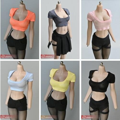 1/6 Scale Female Clothes Trendy Wide-neck Short Sleeve Cut-waist T-shirt Fit 12" Action Figure Model Body