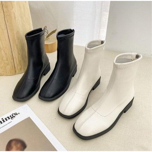 Women Ankle Boots Waterproof Leather PU Fashion Shoes Ladies Autumn Winter Chelsea Boots Female Student Casual Slip-On Footwear