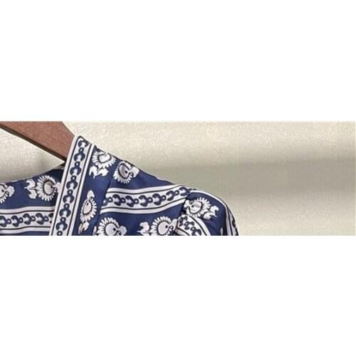 Womens Vintage Printing Midi Dress V-Neck Half Puff Sleeve Ruffles Lace-Up Sashes Ladies Ethnic Style Long Dress