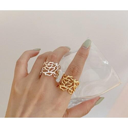 GSOLD Vintage Hollow Out Metal Dendritic Open Ring Chic Design Women Simple Adjustable Rings Jewelry Accessories 2021 New