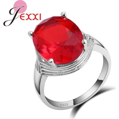 Girls Unique Rings Hand Accessories Wedding Gifts Women 925 Sterling Silver Novel Ring Big Oval Red Crystal Bague Anel