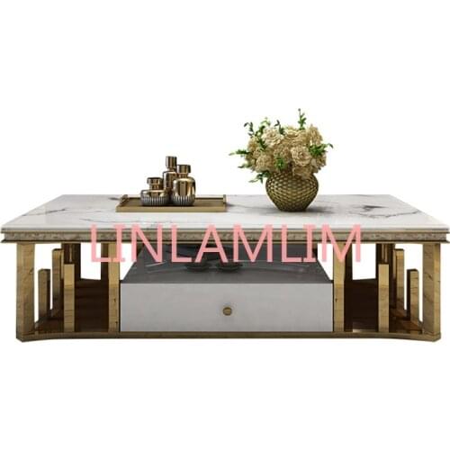 Natural marble Stainless steel Coffee Table Living Room Home Furniture minimalist modern rectangle mesas de centro table basse