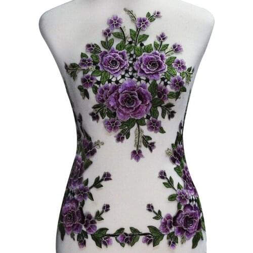 1set 3D Purple Green Floral Embroidery Fabric Patches Lace Motif Applique Sew on Embossed Trimming Craft Sewing Supplies T2579