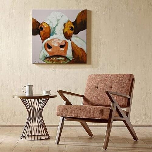 100% Hand-painted Abstract Animal Cute Cows Oil Painting Picture Wall Decoration Canvas Art Unframed For Kid Room Gift