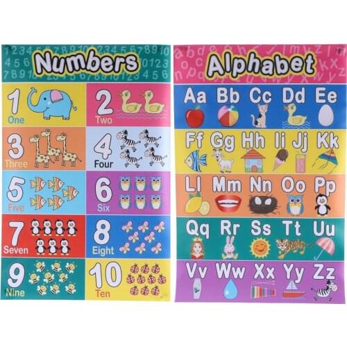 2pcs Early Educational Alphabet Mathematics Children Kids Wall Chart Poster Office School Education (30x45cm)