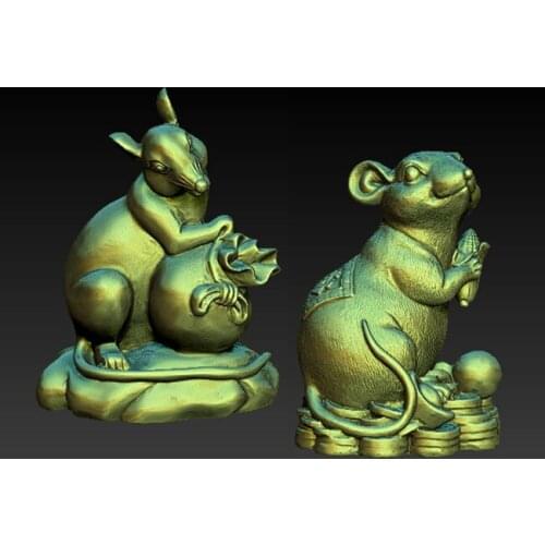 2pcs Lucky mouse 3d model for cnc 3D carved animal sculpture machine or 3D printers in STL file format