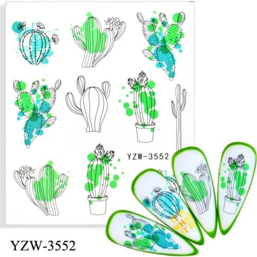 YZWLE 4PCS/LOT Nail Art Stickers Decals Ice Cream Cactus Water Transfer Slider Nail Design Foils Decoraton