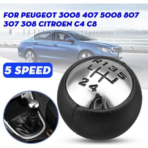 5 Speed PU Leather Gear Shift Knob For Peugeot 307 308 3008 407 5008 807 For Citroen C3 C4 C4 Picasso C8
