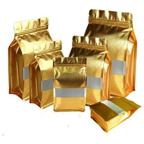 50pcs Embossed Gold Aluminum Foil Window Bag Doypack Snack Tea Nuts Window Bags Foil Gift Bags Gold Package Pouches