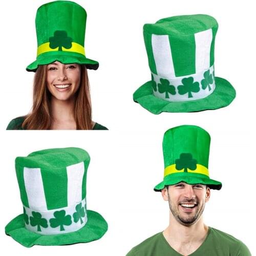 Saint Patricks Day 4 Leaf Velvet Hat Clover Shamrock Green Cap Full Face Party Supplies Irish Cosplay Costume Headgear