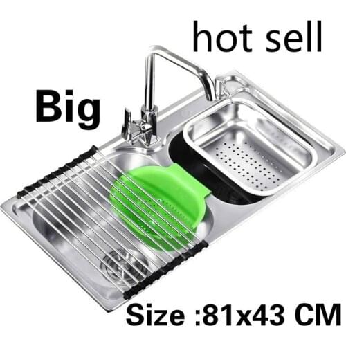 Free shipping Apartment big kitchen double groove sink standard 304 stainless steel do the dishes hot sell 81x43 CM
