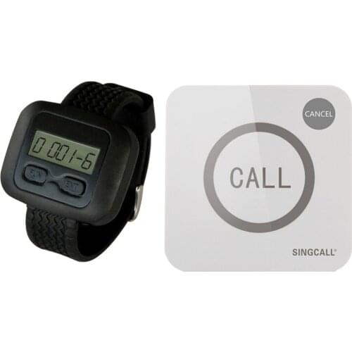 SINGCALL Wireless Restaurant Service Calling System 1 Watch Receiver and 1 Touchable Bell Button