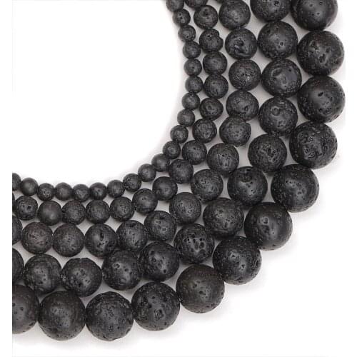 Natural Black Volcanic Rock Stone Beads High Quality Round Loose Spacer Beads For Jewelry Making DIY Bracelets 4/6/8/10/12 mm