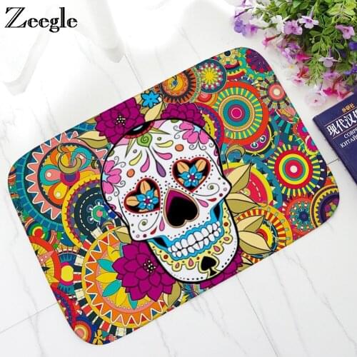 Zeegle Skull Door Mat Floor Mat Non-slip Area Rug For Living Room Kids Bedroom Carpet Bedside Rugs Microfiber Bathroom Mat