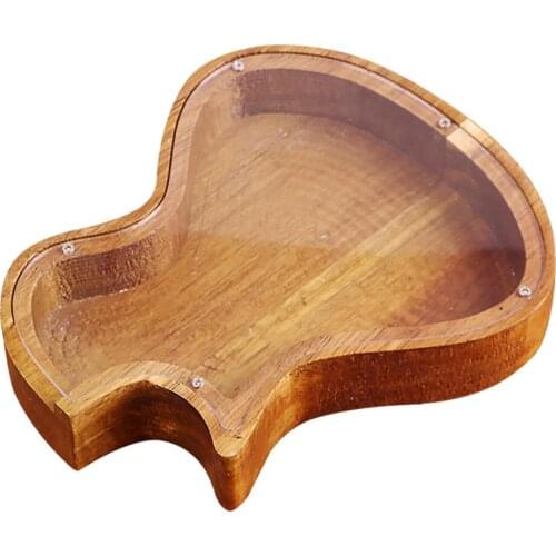 Premium Wood Guitar Coin Jar Wooden Money Box Coin Bank Tip Jar Home Decoration