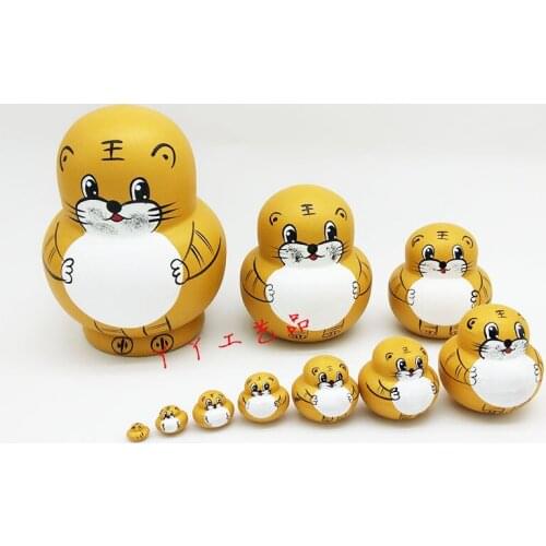 Boys Girls Wooden Tiger Matryoshka Dolls Russian Nesting Dolls Best Wishes Kids Christmas New Year Gift Handmade Crafts Dolls