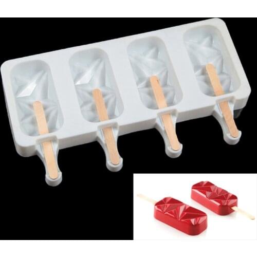 Food Grade Silicone Ice Cream Molds 4 Cell Ice Cube Tray DIY Homemade Ice Lolly Mold 1 Pieces