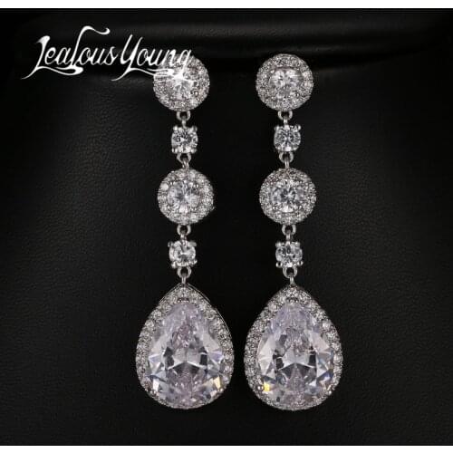 Elegant Attractive Rose/White Gold Color Long Clear Cubic Zirconia Water Drop Earrings for Women Wedding Jewelry AE367