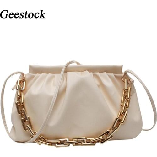 Geestock Holographic Bag for Thick Chain Shoulder Bags PU Leather Solid Color Summer Crossbody Bag Luxury Clutches Handbag Women