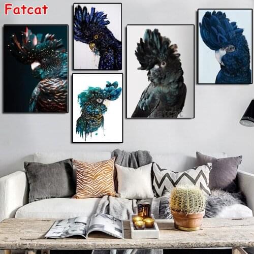 5D Diy Australia bird diamond painting black cockatoo wall art diamond blue parrot bird art picture for living room decor PP2705