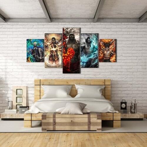 Canvas Painting Prints Home Decor 5 Panel ONE PIECE Admirals Navy Headquarters Senior General Art Modular Poster Framework