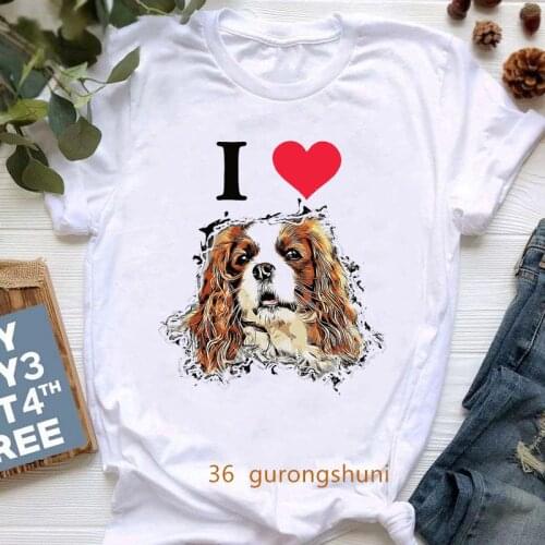 Harajuku kawaii funny Cavalier King Charles spaniel mom print tshirt femme graphic tees women dog lover gift female t-shirts