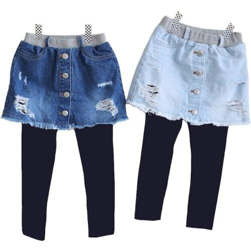 Infantil Para Girl Autumn Bottomwear Denim Skirts Pants Two Pieces Leggins With Skirt Carters Legging Fille Leggings