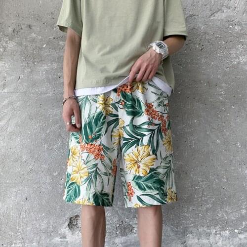 Summer loose quick-drying pajama pants mens beach pants sports five-point flower shorts casual seven-point big pants swimming t