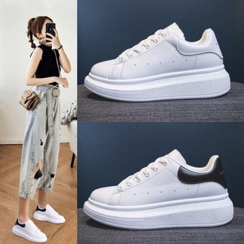 Small White Shoes Womens Platform with New Thick-soled Increased Single Shoes Korean Casual Sports Style Womens Shoes35-44