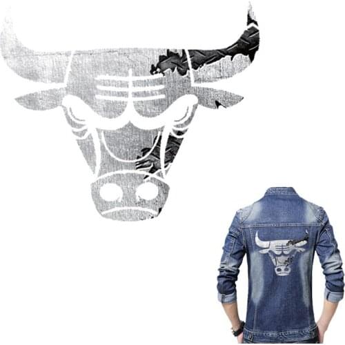 Grey Bulls Patch 22*19cm Iron On Patches A-level Washable Patches For Clothing Jeans Heat Transfer Easy By Household Irons