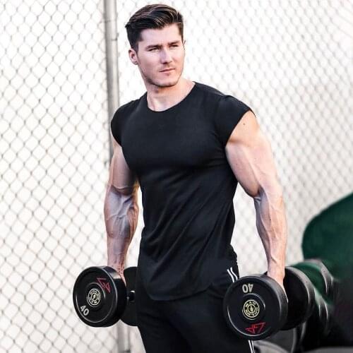 2021 New Muscle brothers new moisture wicking T-shirt short sleeve cotton elastic sports leisure training top