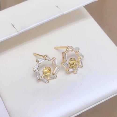 New Hot 925 Sterling Silver Earrings Findings Settings Base Mountings Parts Mounts for Coral Pearls Agate Crystal Stones Beads