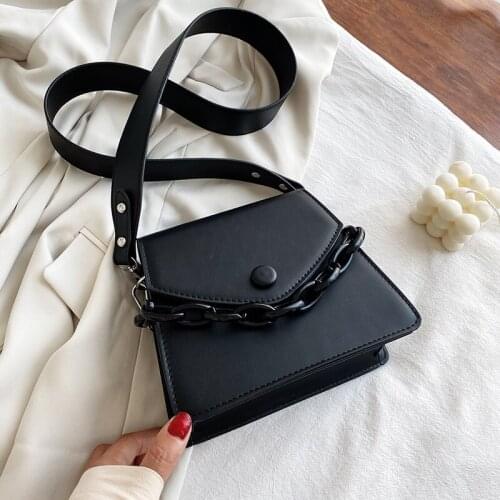 Solid color thick chain small PU leather messenger bag for women fashion pearl chain portable messenger bag for womens handbag