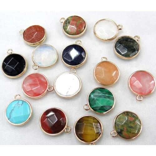 Wholesale 12pcs Natural tiger eye Stone round Shape agates Rose Quartzz crystal Pendant DIY for Jewelry Making Accessories