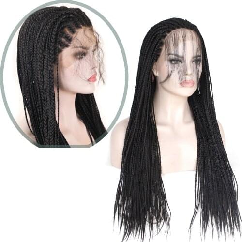 13x4 Lace Black Frontal Lace Wigs High Temperature Fiber Hair Synthetic Lace Front Wig Long Braided Box Braids Wigs for Women