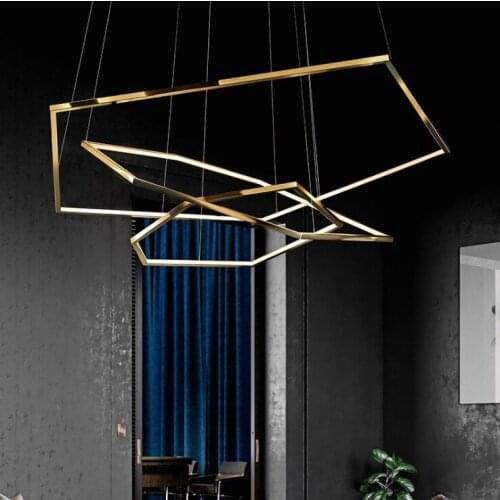 Personalized stainless steel special-shaped sales office lobby atmospheric polygonal titanium combination chandelier