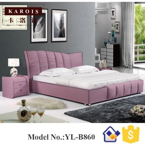 Pink Fabric Upholstered king size Tufted bed for bedroom furniture special headrest designB860