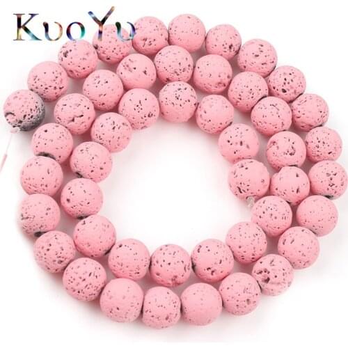 Pink Lava Volcanic Rock Hematite Stone Rubber Beads Round Loose Bead For Jewelry Making Diy Wowen Charm Bracelets 4/6/8/10MM