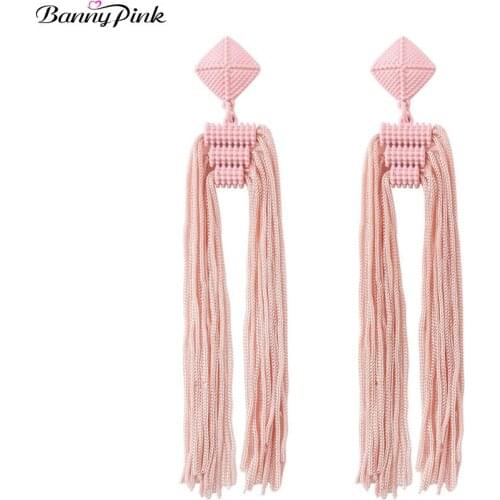 Banny Pink Bohemia Long Nylon Tassel Earrings For Women Ethnic Fringed Statement Pendant Wedding Drop Dangle Earrings Brincos