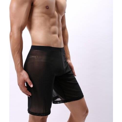 Sexy Man Mesh Sleep Bottoms Sleepwear Shorts Sheer See Through Transparent Gay Funny Lounge Pants Brand Home Wear Summer