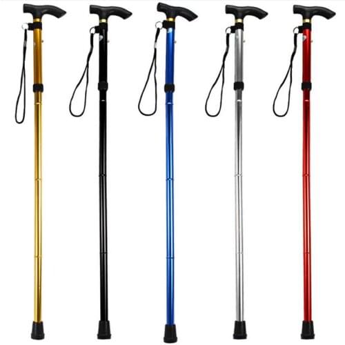T-handle walking stick telescopic baton Hiking trekking poles Aluminum Alloy Metal Folding Cane crutches Non Slip Rubber canes