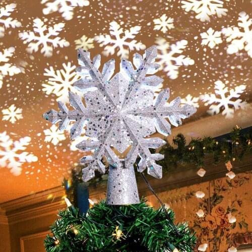 Christmas Tree Topper LED Snowflake Star Top Light Projection Lamp Light Party Romantic Projector Lights Home Xmas Decorations