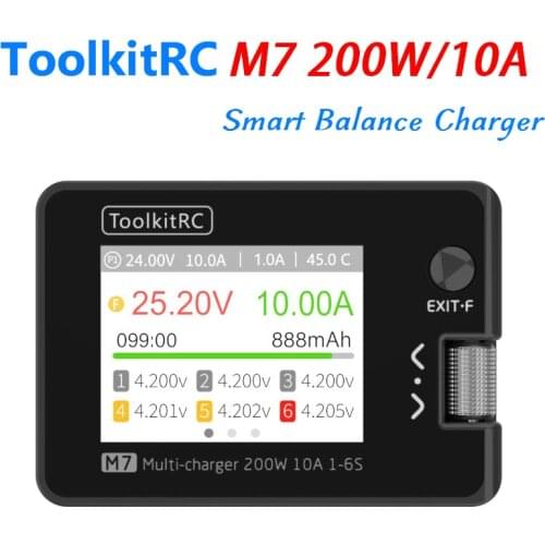 ToolkitRC M7 200w 10A Smart Balance Charger Discharger for Lipo LiHV LiFe Lion NiMh Pb Battery